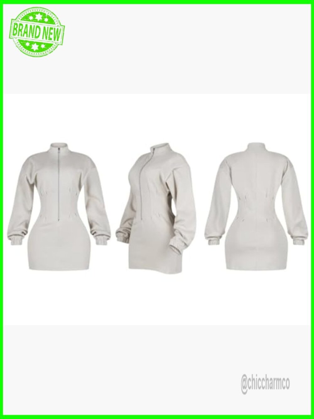 Mock Neck Long Sleeve Bodycon Mini Dress with Zipper - Picture 5 of 6
